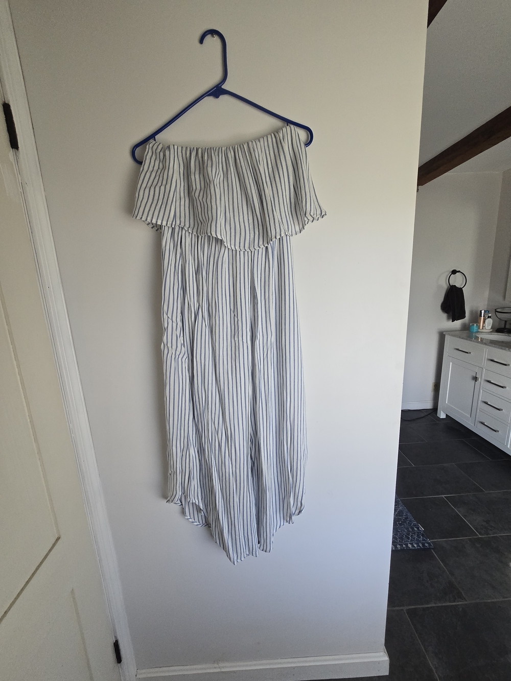 Striped Maxi Jumpsuit in White and Blue